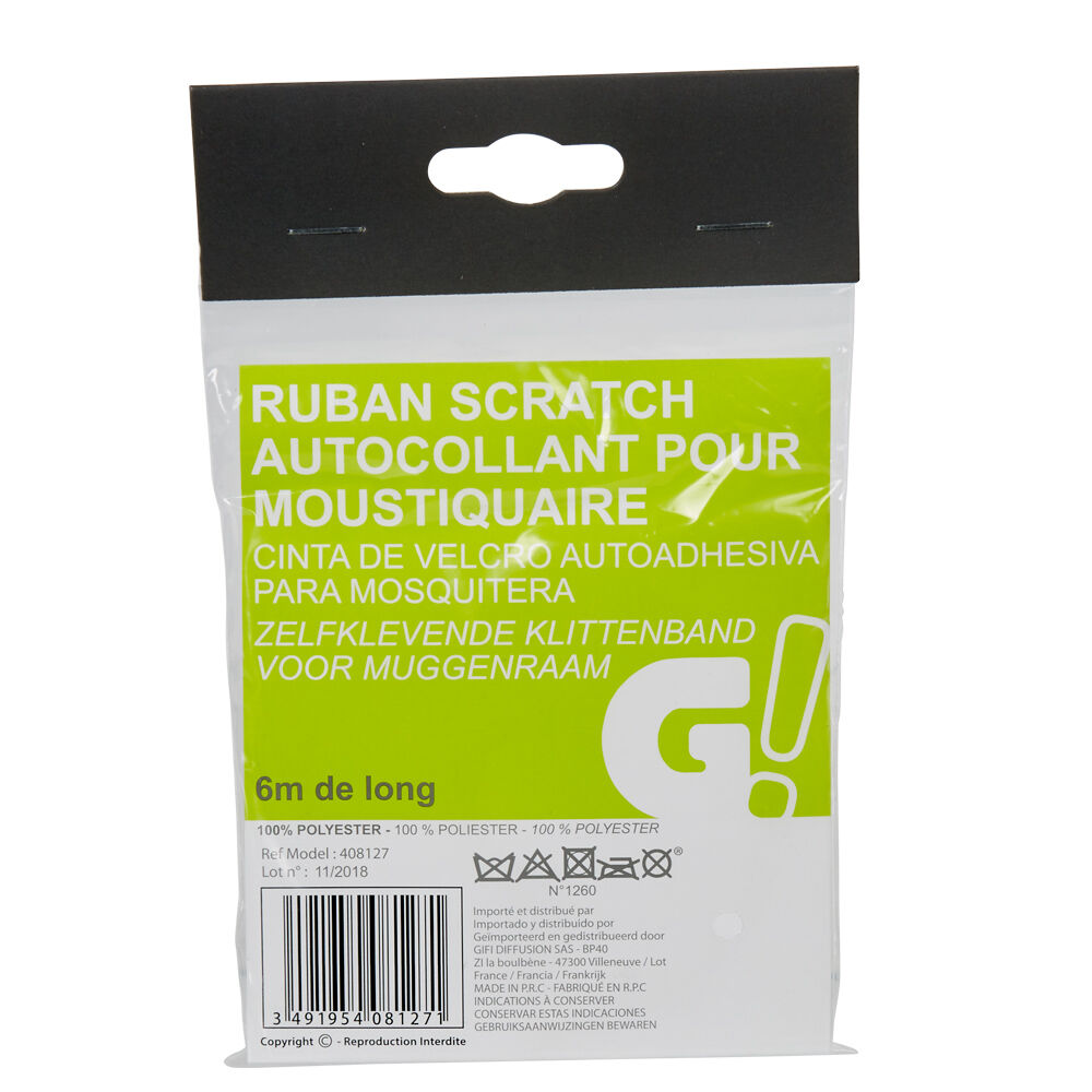 Ruban autocollant à scratch pour moustiquaire L. 6 m