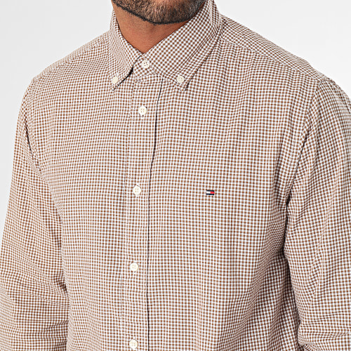 Chemise Manches Longues A Carreaux Soft Flex Gingham 2837 Camel Blanc