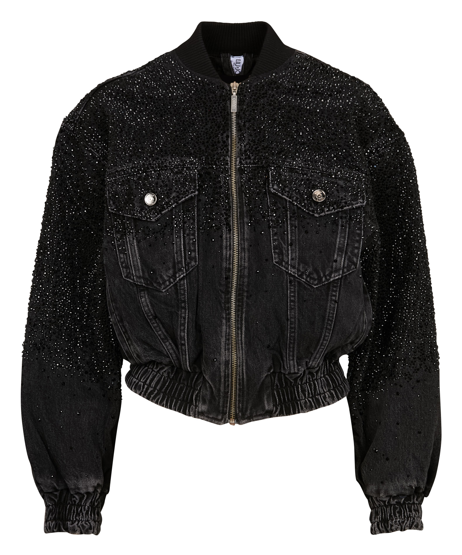 Bomber en denim à strass | Noir