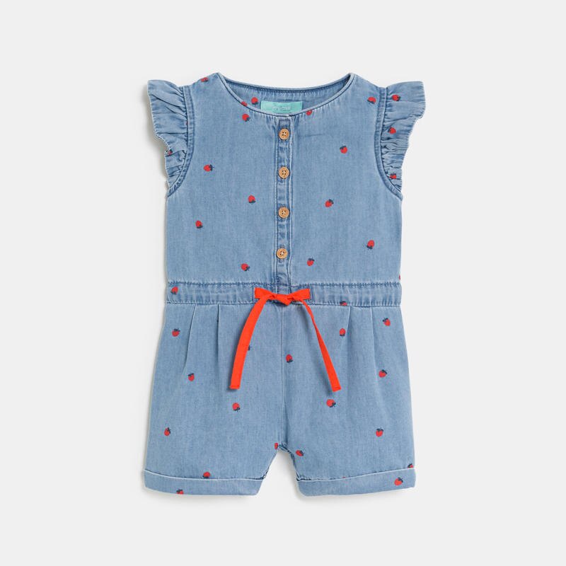 Combi courte en jean bleu imprimé bébé fille Bleu