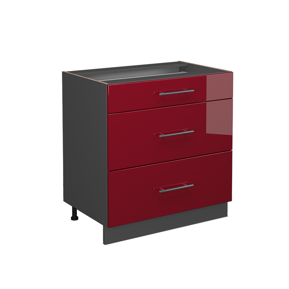 Vicco Schubladenunterschrank Küchenschrank Küchenmöbel Fame-Line Anthrazit Bordeaux Rot 80 cm modern Hochglanz Küche Einbauküche Drehtür Blende Schublade Küchenunterschrank Küchenzeile