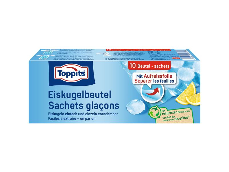 Toppits Eiswürfelbeutel 10 Stück, Blau/Transparent Eiskugelbeutel mit automatischem Selbstverschluss