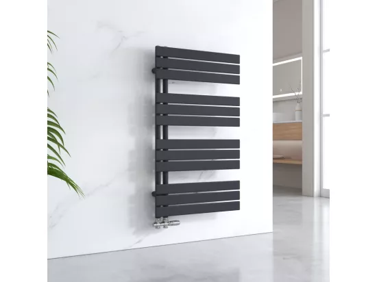EMKE Sèche-serviettes à Eau Chaude Panneau Plat, Sèche-serviettes connexion latérale pour, Noir 1041x600mm 639Watts