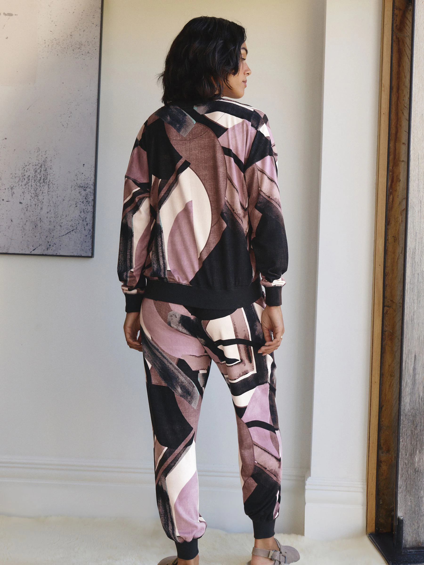 Bruin abstract - Behaaglijke pyjama met lange mouwen