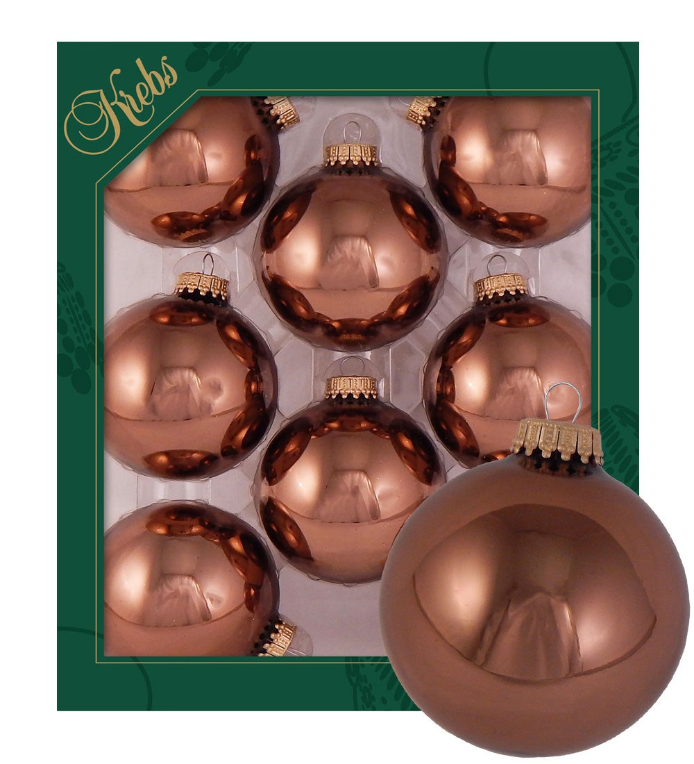 Bruine glanzende glazen ballen van 7 cm, effen, 8 stuks, kerstballen, kerstversieringen, kerstversieringen