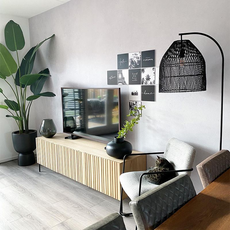 Landelijke vloerlamp zwart met rotan - Sam