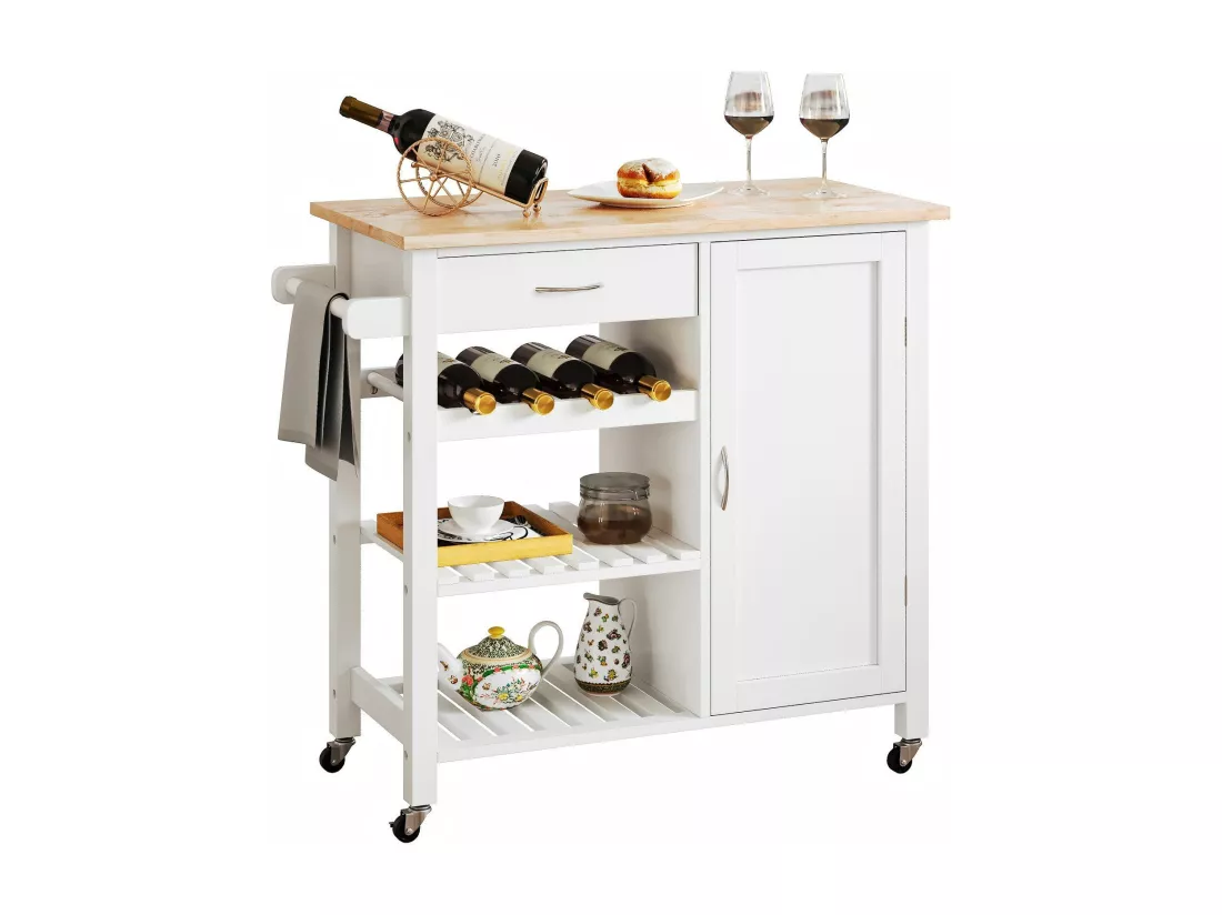 Desserte de cuisine, 3 niveaux, avec 4 roues et porte-serviettes, 1 porte et 1 tiroirs, îlot central cuisine, 80x40.5x80CM