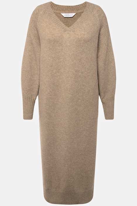 Strick-Maxikleid, Loose Fit, Strukturstrick, V-Ausschnitt, Raglan-Langarm