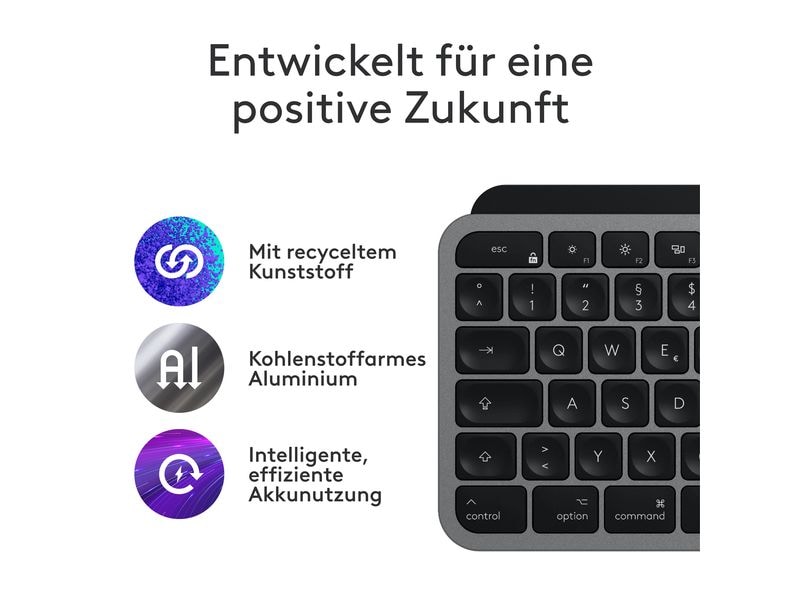 Logitech Tastatur MX Keys S for Mac Space Grey CH-Layout Komfortable Tastatur mit Multi-Device Kopplung und intelligenter Beleuchtung – Entwickelt für Mac