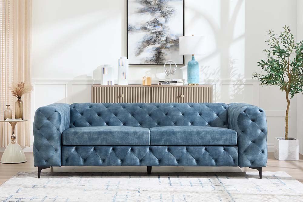 Chesterfield Sofa MODERN BAROCK 235cm petrol Samt 3-Sitzer Couch Federkern