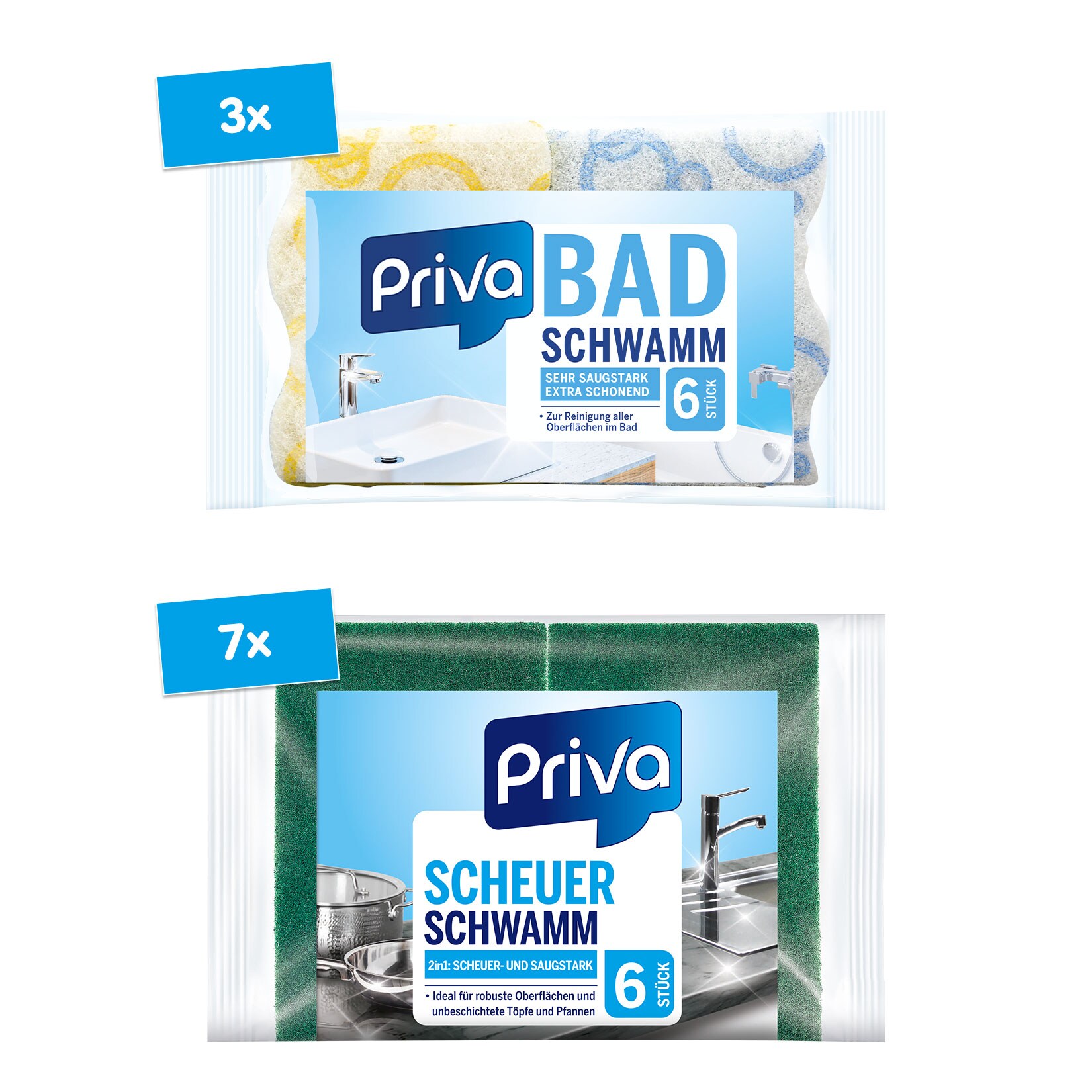 Priva Haushaltsschwämme 6 Stück, verschiedene Sorten, 10er Pack