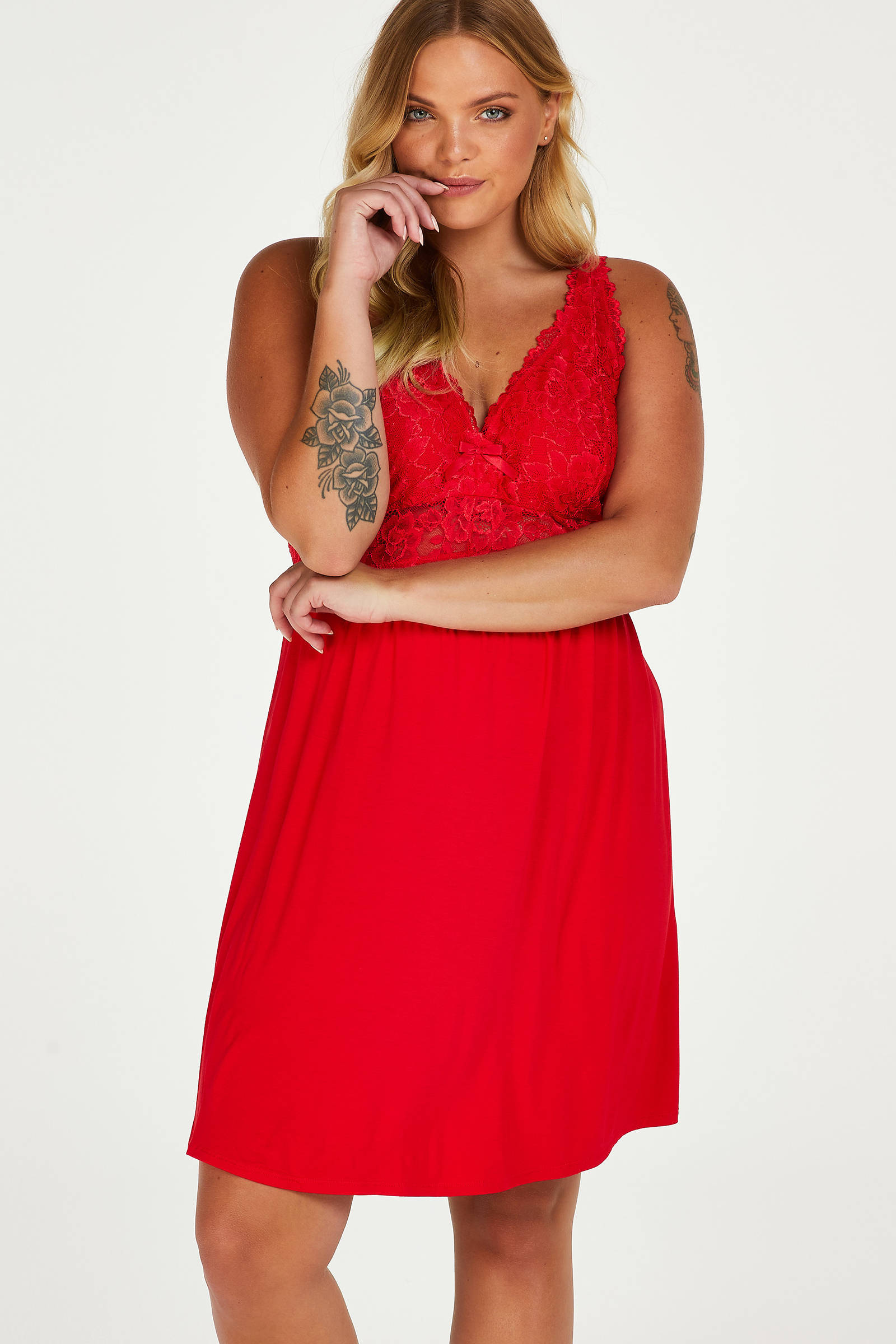 Hunkemöller slipdress met kant Nora rood