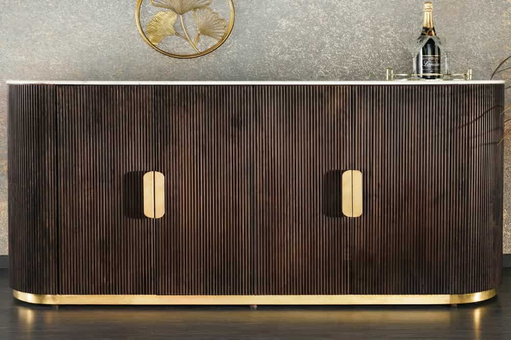Design Sideboard GATSBY 170cm braun gold Mangoholz weiße Marmorplatte