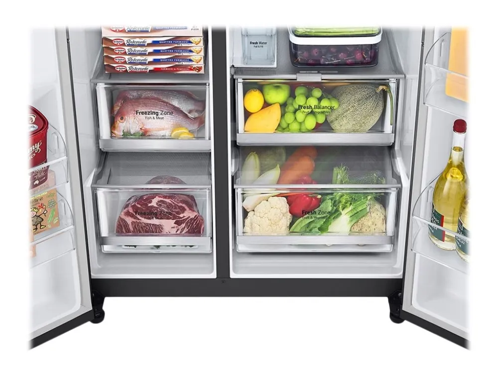 LG GSLV71MCLE - Køleskab/fryser - side-by-side med vanddispenser, isdispenser - Wi-Fi - bredde: 91.3 cm - dybde: 73.5 cm - højde: 179 cm - 635 liter - Klasse E - matsort stål
