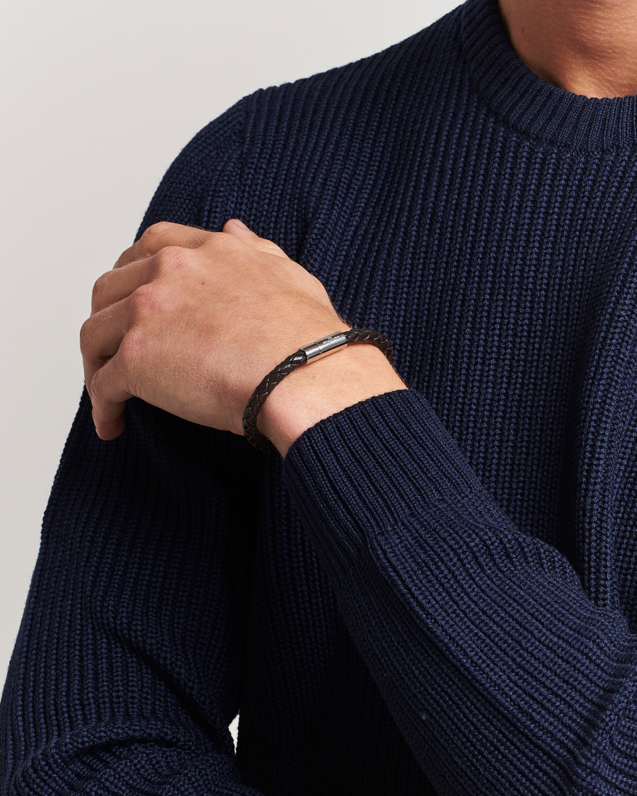 Skultuna One Row Leather Bracelet Dark Brown Steel