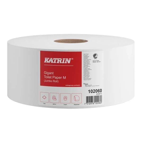 Toalettpapir Katrin Gigant Jumo M hvitt 1-lags Ø23,5 cm 435 m Uperforert - (6 ruller per kartong)