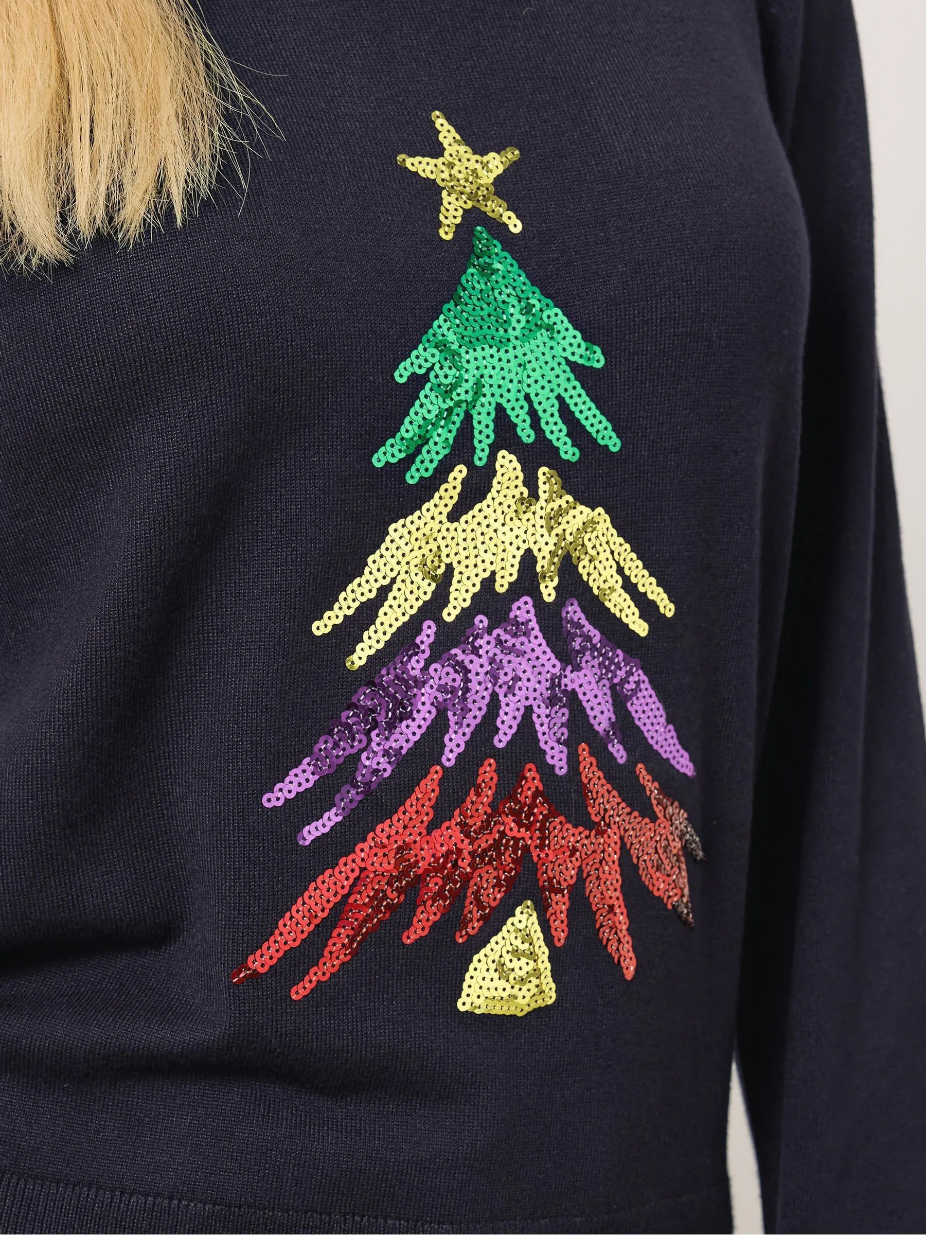 M&Co Petite trui met lovertjes en kerstboomprint