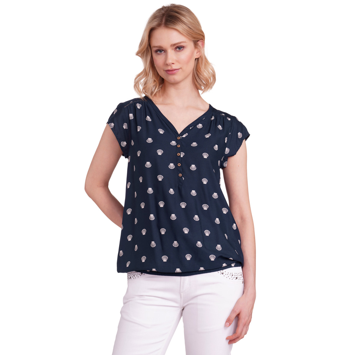 Gina Damen Bluse mit Allover-Muster dunkelblau / weiss