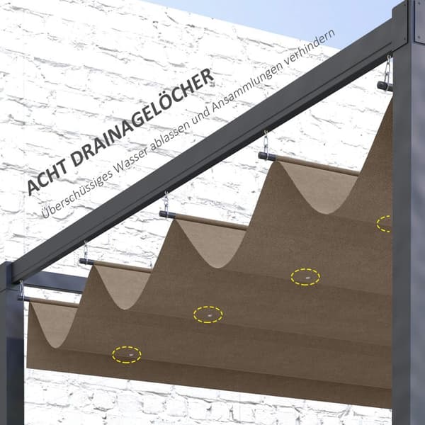 Erstatningstak for 2,85 x 2 m pergola, vannavvisende uttrekkbar bølgetak med regndreneringshull, UV-beskyttelse 30+, vintersikkert skyggetrekk for hag