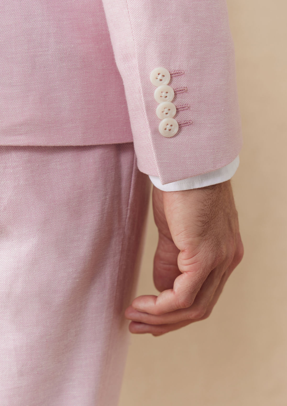 Veste coordonnable Slim en coton et lin unis rose