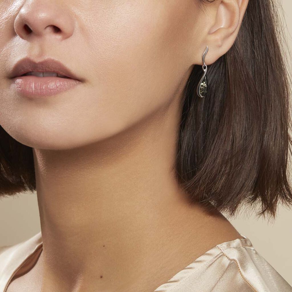 Boucles D'oreilles Pendantes Argent Blanc Odilon Ambre