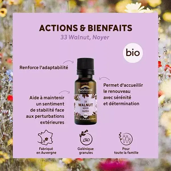 Biofloral 33 Grânulos de Noz, Florais de Bach Orgânicos, 19,5g