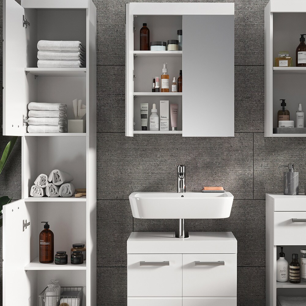Vicco Badmöbelset Luna Weiß Skandi Badezimmerschrank Badschrank Waschtischunterschrank Spiegelschrank Midischrank Hochschrank Hängeschrank Schranktür Schrankfach Schrankschublade Ablage Aufbewahrung