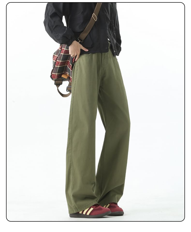 AXEN - Mid Rise Plain Straight Leg Broek