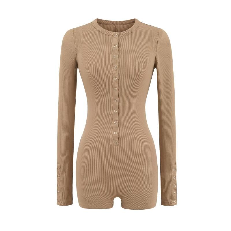 Bazer - Romper met lange mouwen, ronde hals en knoopsluiting, slim fit