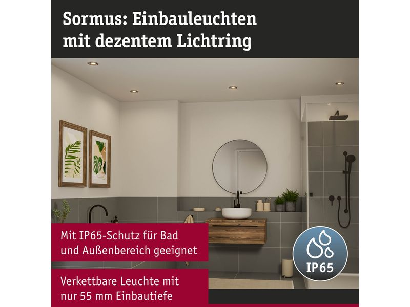 Paulmann Einbauleuchte LED Sormus 3er-Set Schwarz Atmosphärische Lichtgestaltung im Bad