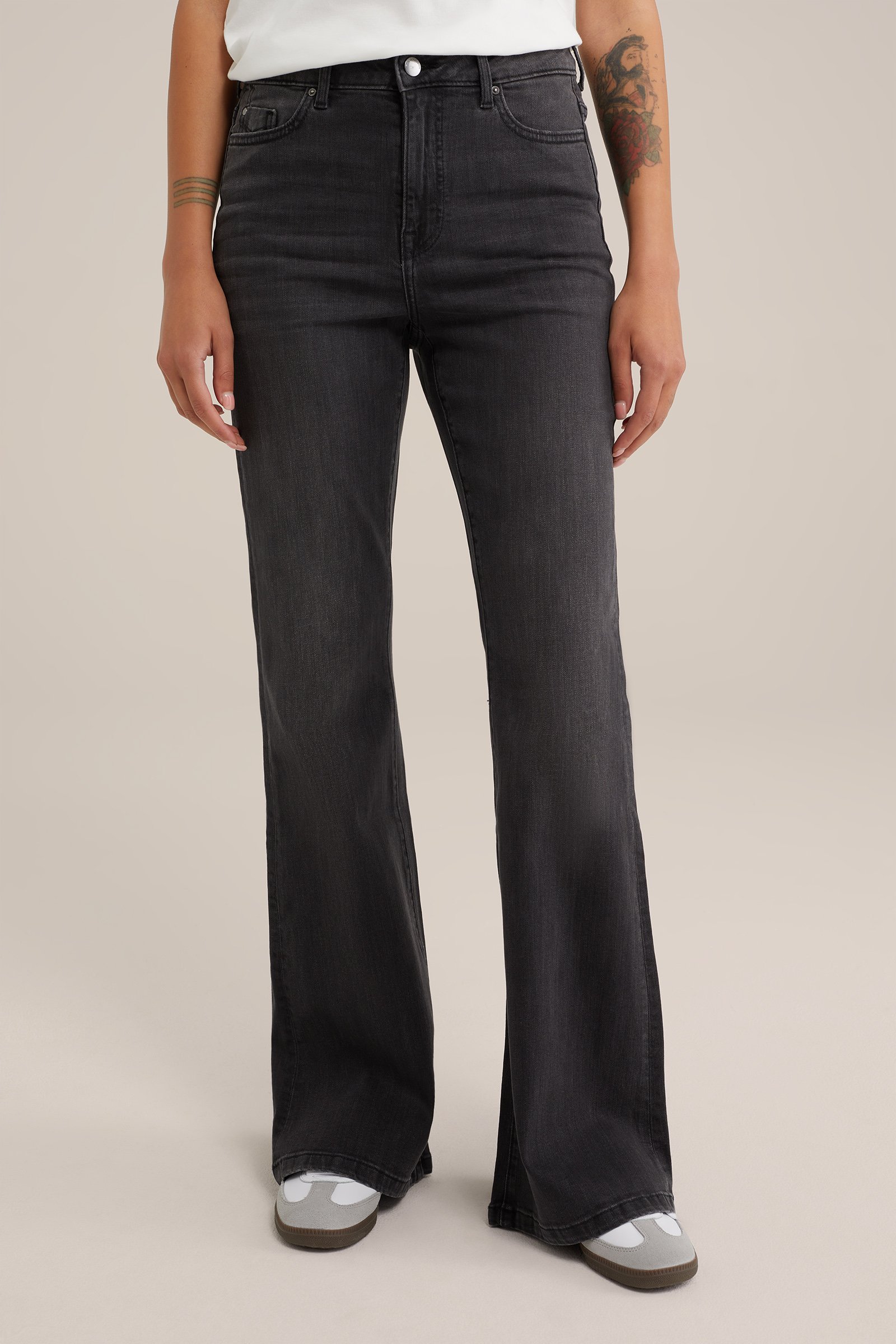 high rise flared jeans met stretch Blue Ridge Donkergrijs