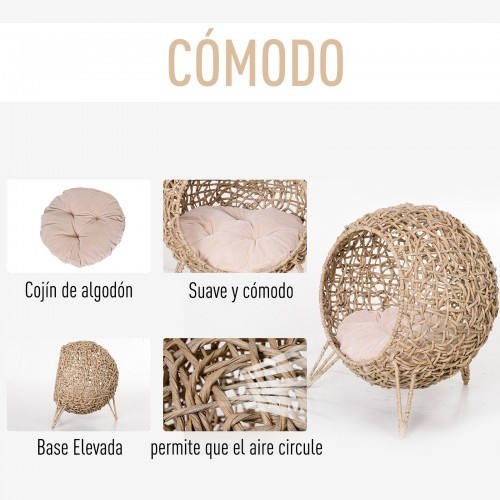 Cama em forma de caverna de vime PawHut para gatos, cor madeira natural.