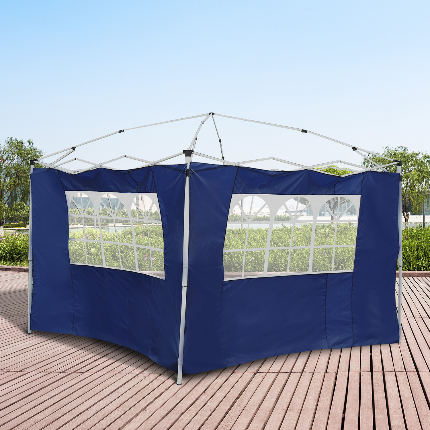 Outsunny 2 Paredes Laterais para Gazebo 3x2, Painéis Laterais de Tecido Oxford com 2 Janelas, Adequado para Tendas 3x3 e 3x6, Azul