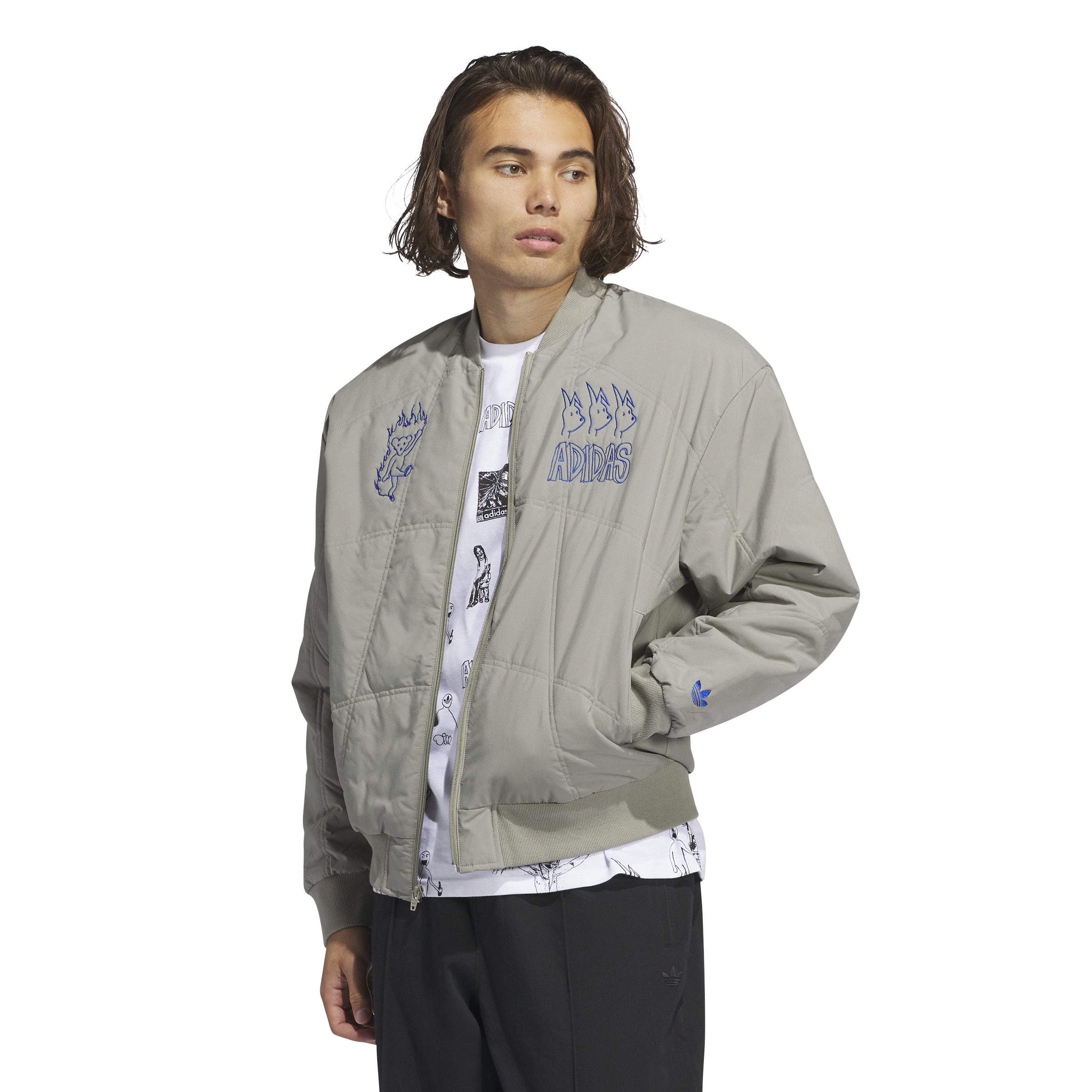 Adidas Skateboarding Dill Quilt Jacket Silver Pebble Royal Blue S