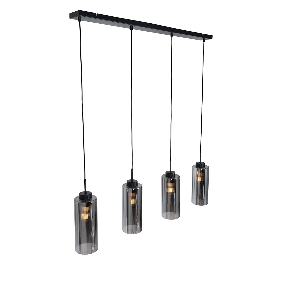 Smart hanglamp zwart met smoke glas 4-lichts incl. 4 Wifi ST64 - Laura