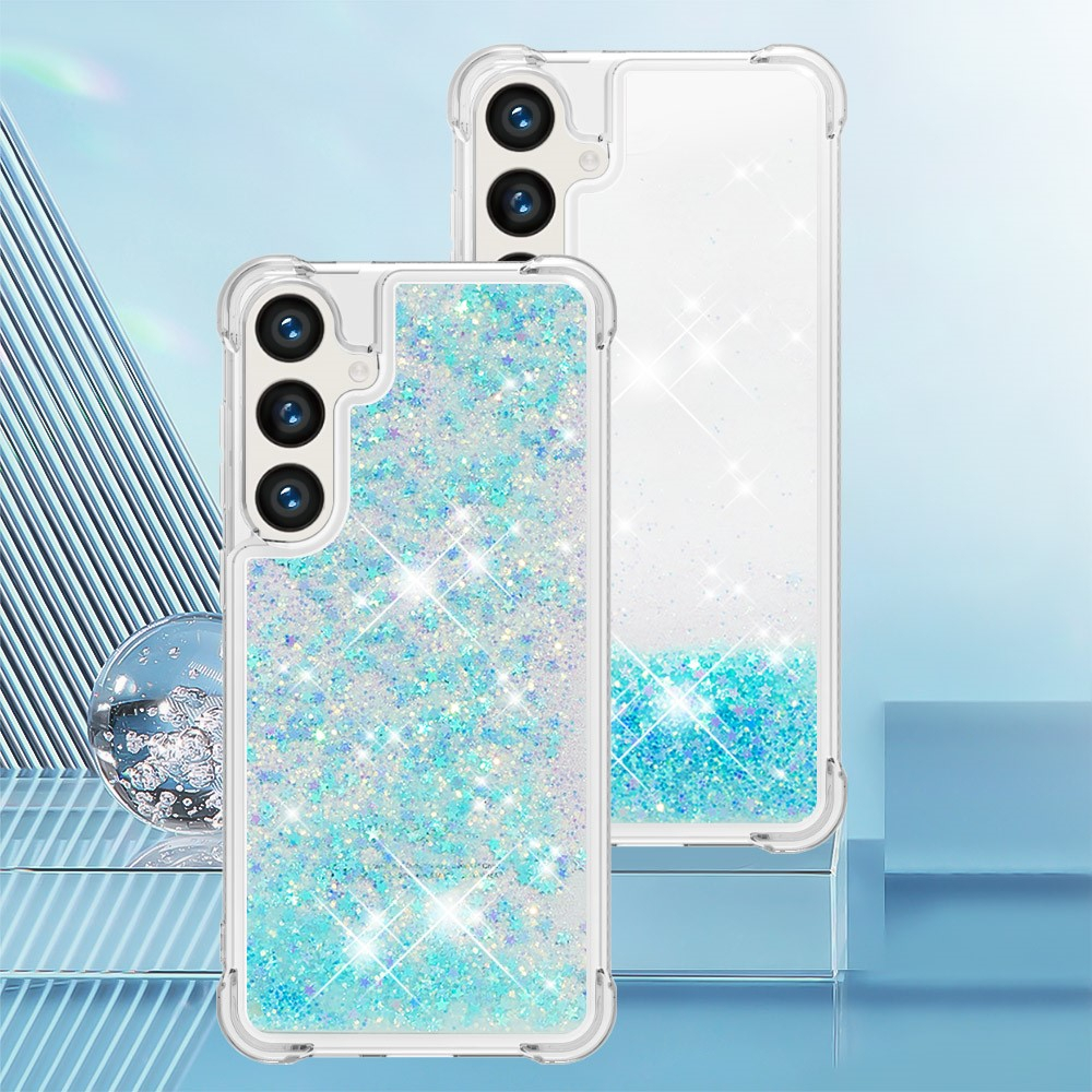 Samsung Galaxy S24 Necklace Gummi Hülle Liquid Glitzer   Handykette (130cm) - Türkis