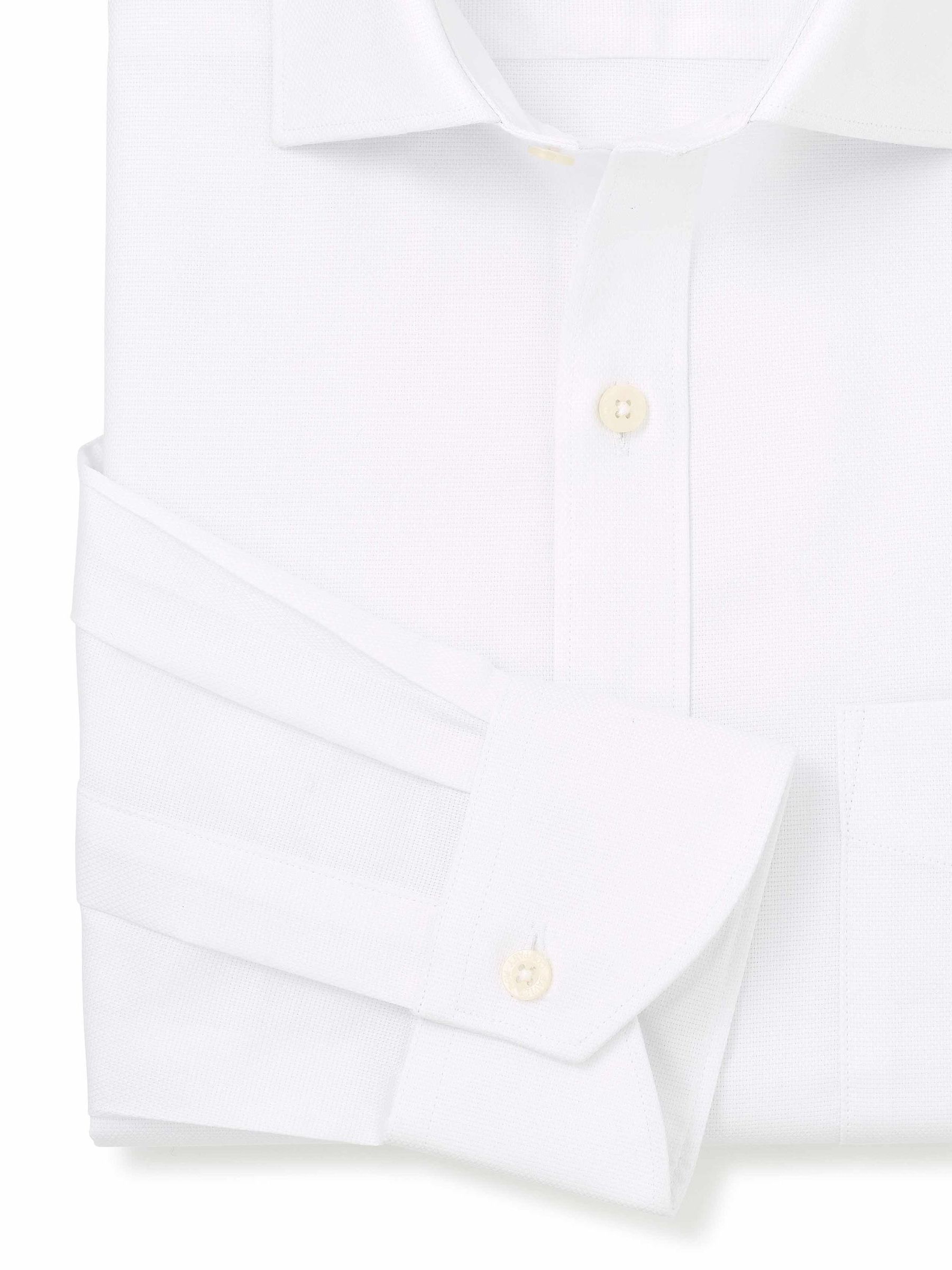 Savile Row Company Textured 100% Cotton Classic Fit Single Cuff Formal White Shirt