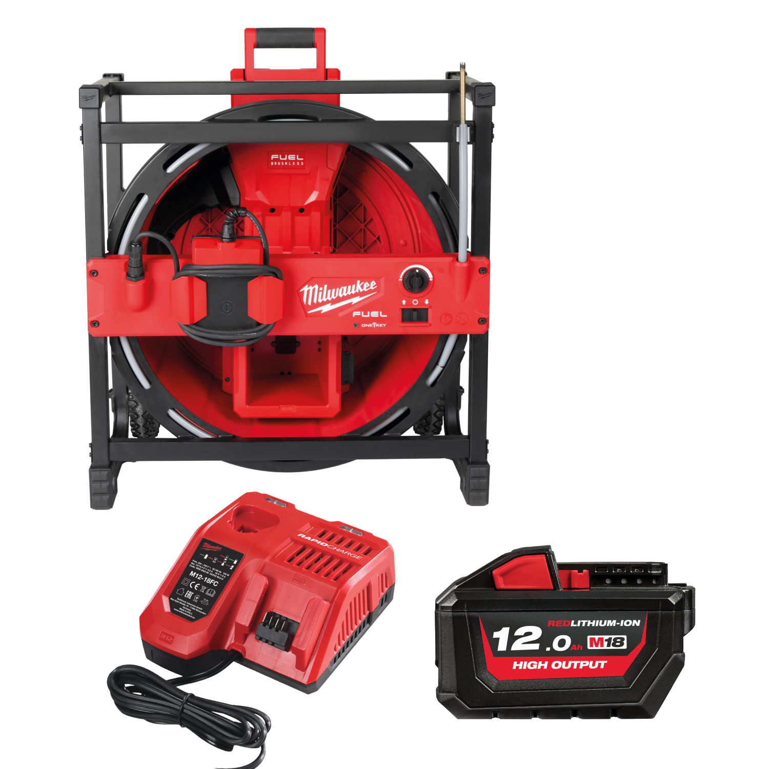 Milwaukee M18 HSFM-122 18V Li-ion accu hoge snelheid rioolreinigingsmachine set (1x 12.0Ah accu)