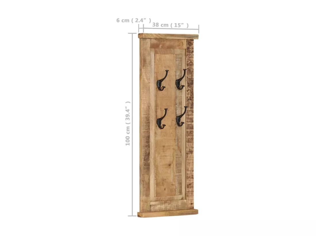 Porte-manteaux 2 pcs Bois massif de manguier 38x100 cm