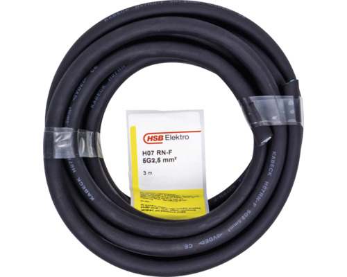Rubberen slangkabel H07RN-F 5 x 2,5 mm² 3 m zwart