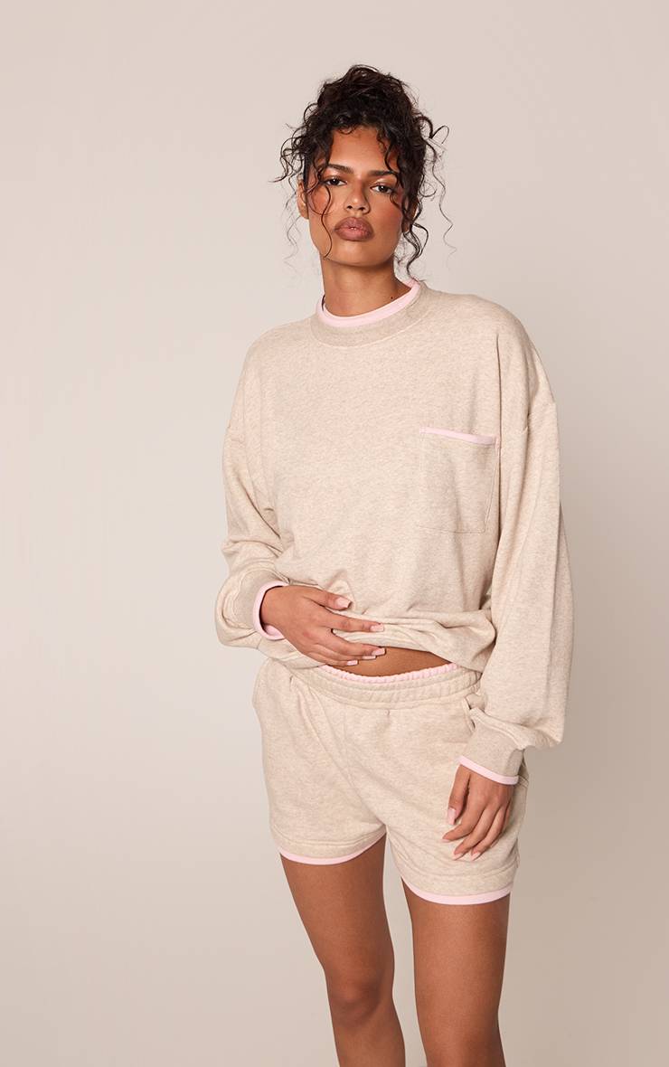 Rose Bébé Short En Molleton Chiné Avoine Avec Liseré Contrasté Et Motif Graphique