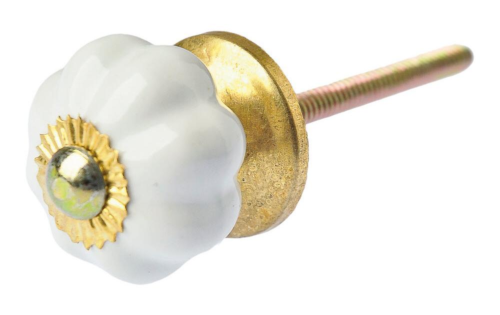 Möbelgriff handgemacht, Ø 3 cm, Weiss/GoldMöbelknauf einfarbig