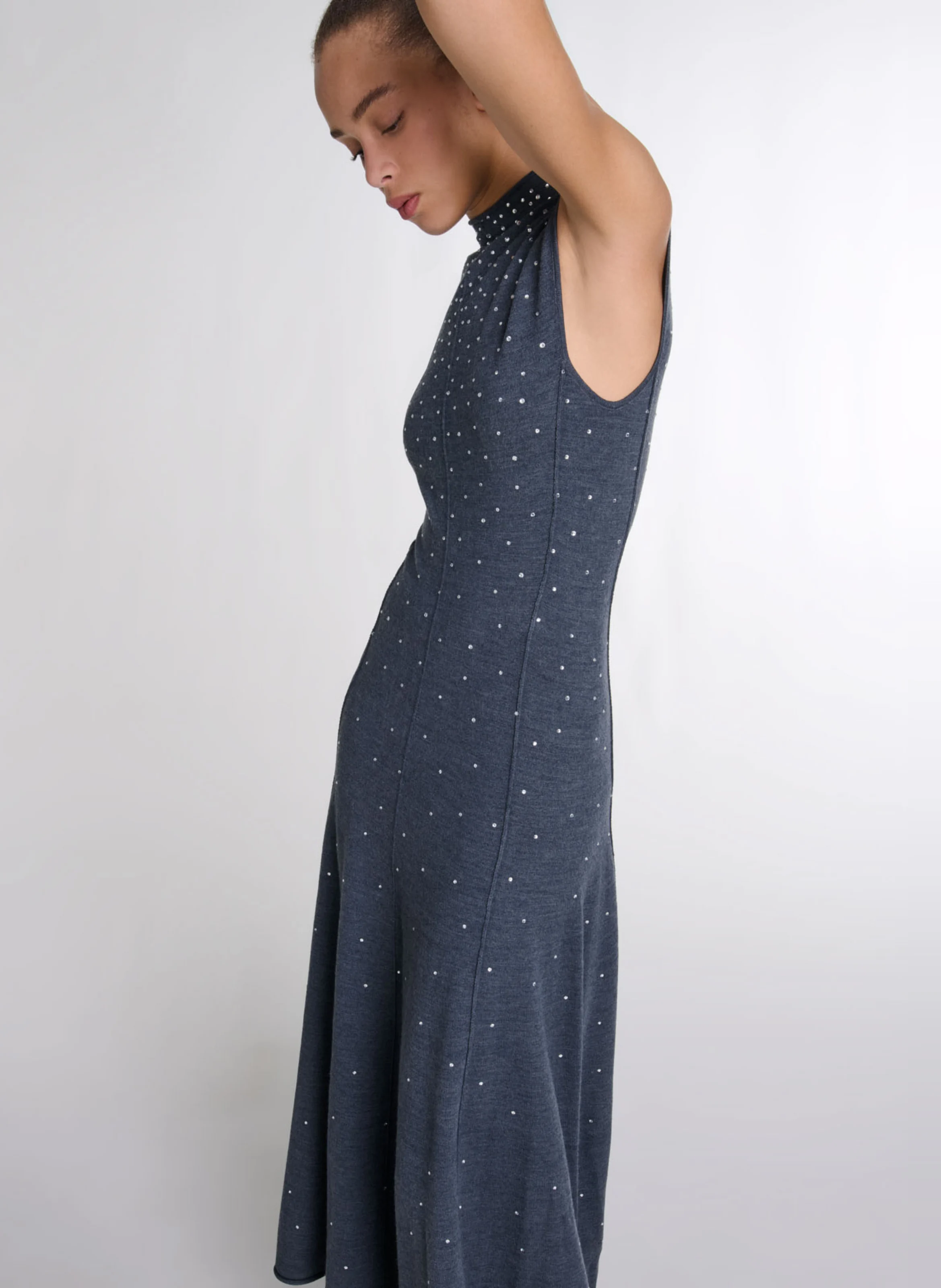 Robe longue col rond | Gris