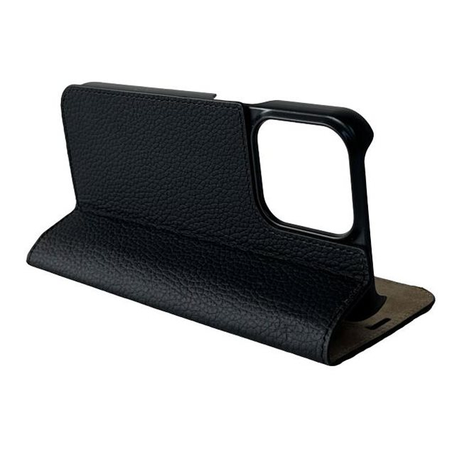 iPhone 14 Pro Max Echtleder Book Case Tasche Flip Cover Hand Made (MARCIP14PROMAX-M01) - Schwarz