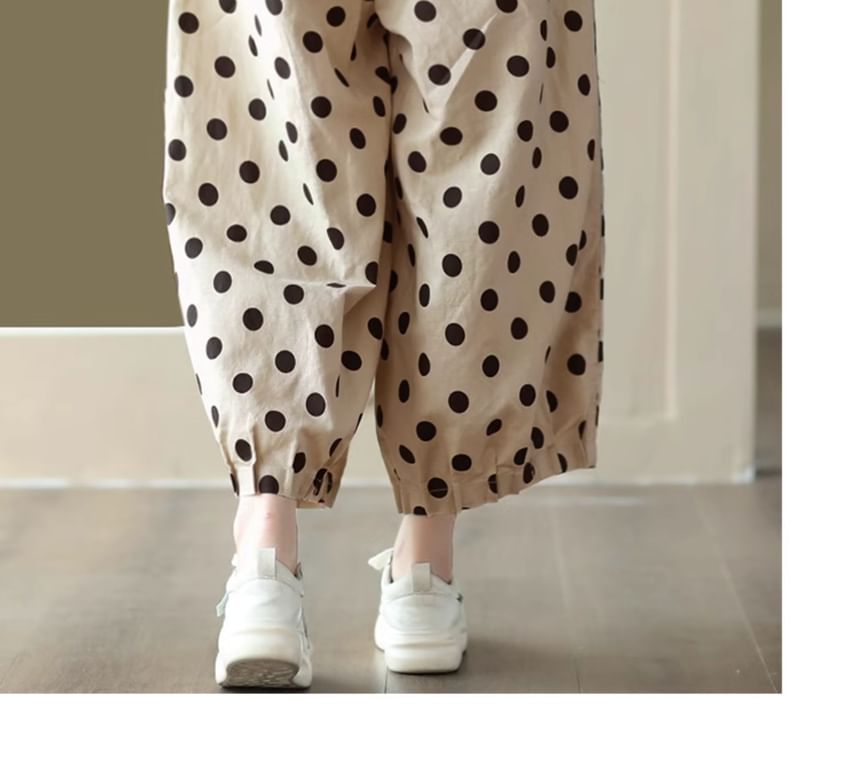 ZIMO - Gestippelde cropped baggy broek met trekkoordtaille