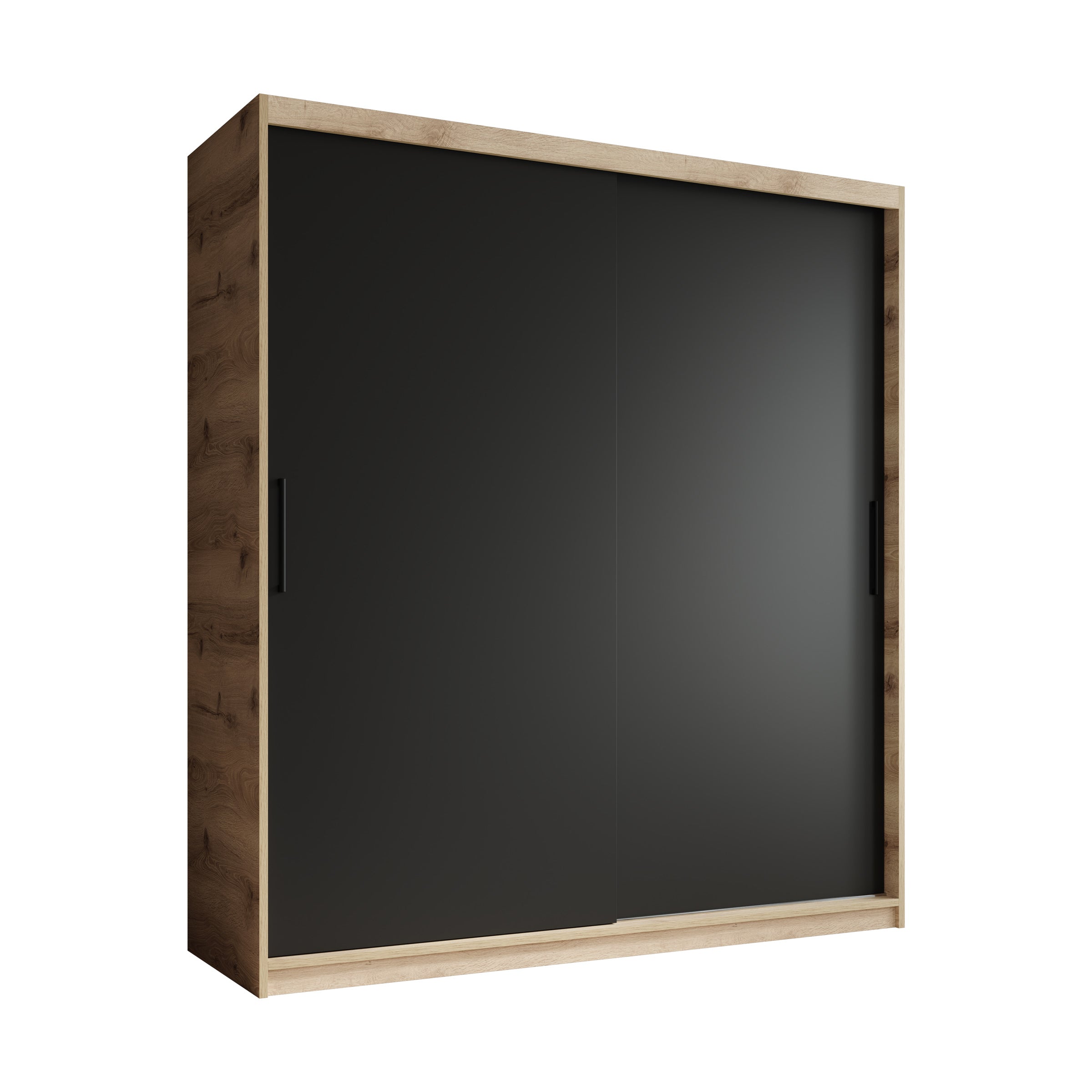 Luxor - Kledingkast met schuifdeuren - Zwart/eiken - 180x62x200 cm