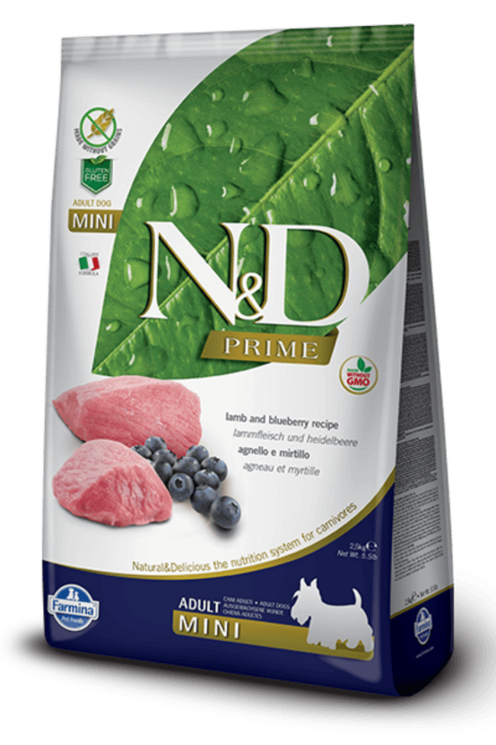 Croquettes n&d prime agneau & myrtille chien adulte mini 2,5kg