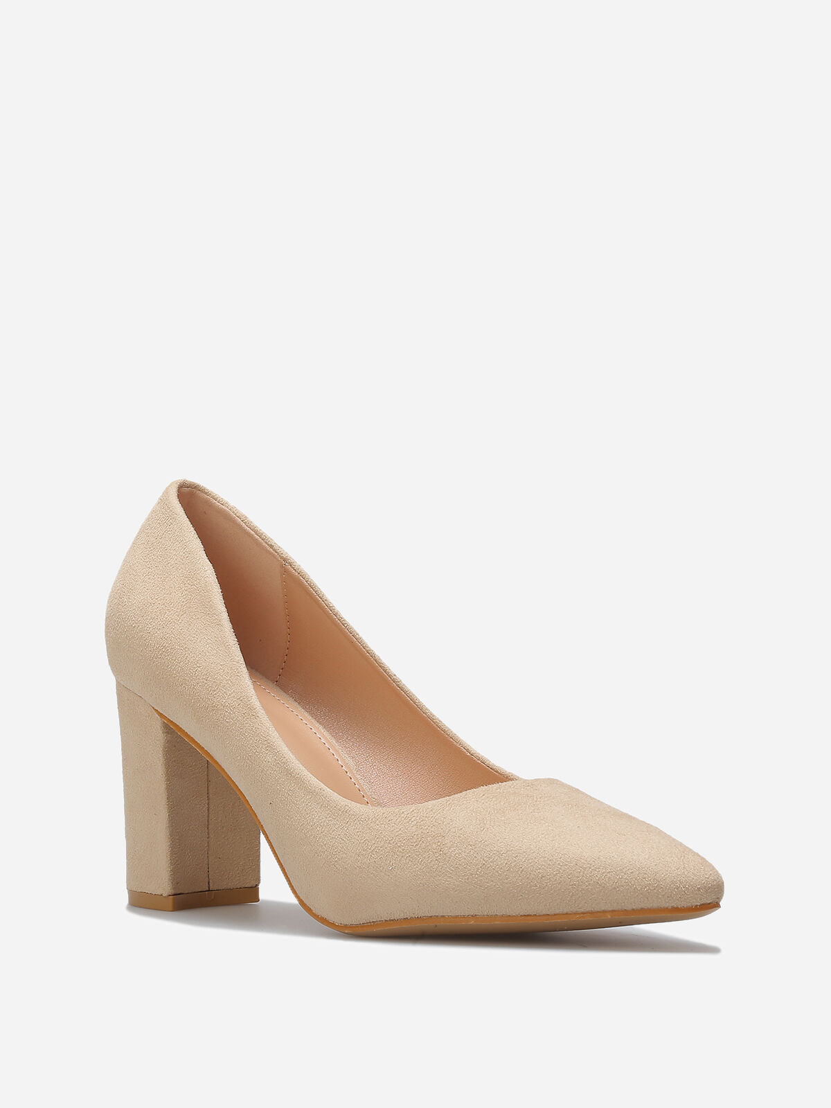 Escarpins en suédine et talon carré- Beige