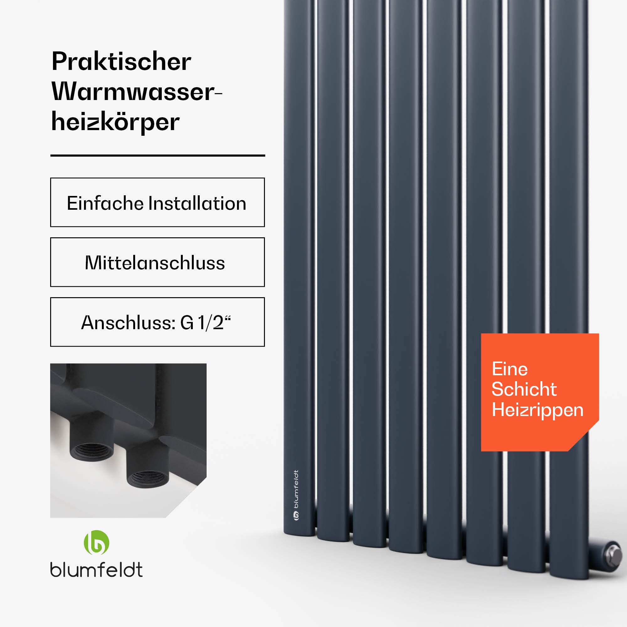 Tallheo 47 x 160 Heizkörper Röhrenheizkörper 728 W Warmwasser 1/2 Anthrazit 160 x 47 cm Einzelreihig