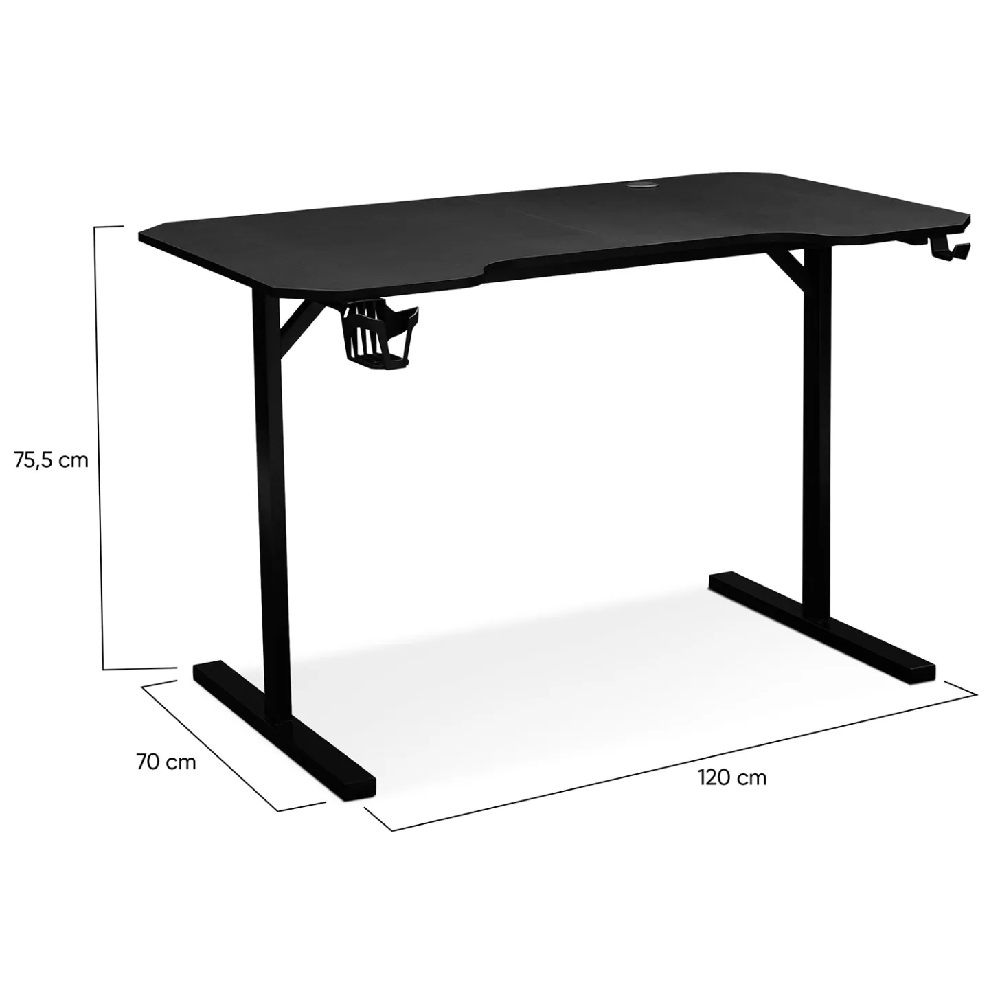 Bureau gaming droit 120 cm noir ALEXIS porte-gobelet et crochet pour casque
